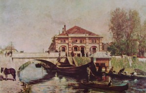 Giuseppe Barbaglia: Le cucine economiche sul naviglio, anno 1900, cm. 94 x 145, collezione privata Milano.